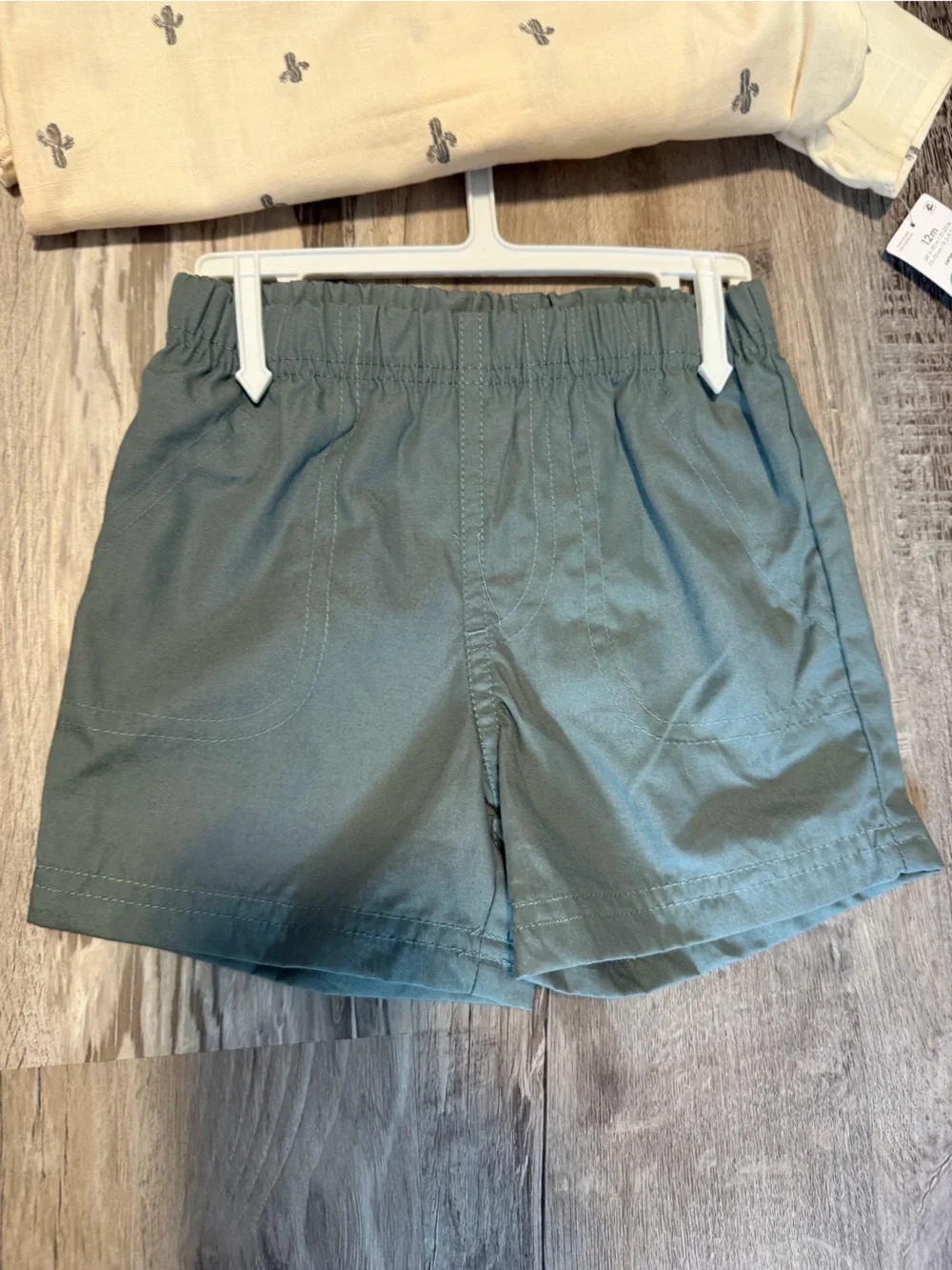 Carter's Cream Cactus Print Top with Olive Shorts and Hat